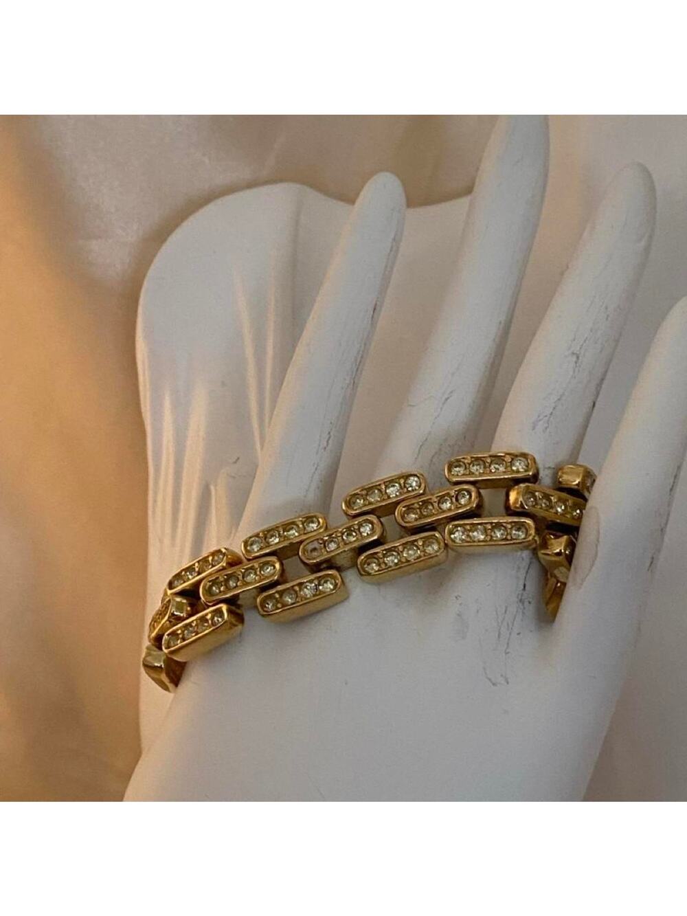 Vintage Gold Tone Rhinestone Bar Link Bracelet  possibly Givenchy